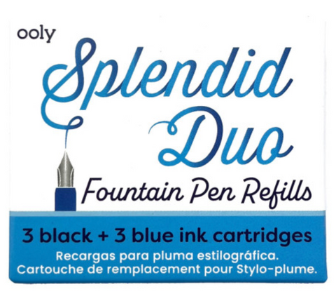 Splendid Fountain Pen Refills - Set of 3 Black & 3 Blue Cartridges